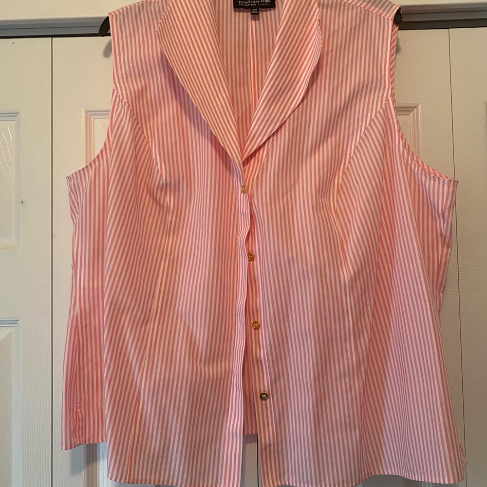 Jones New York Sleeveless Pink Striped Blouse
